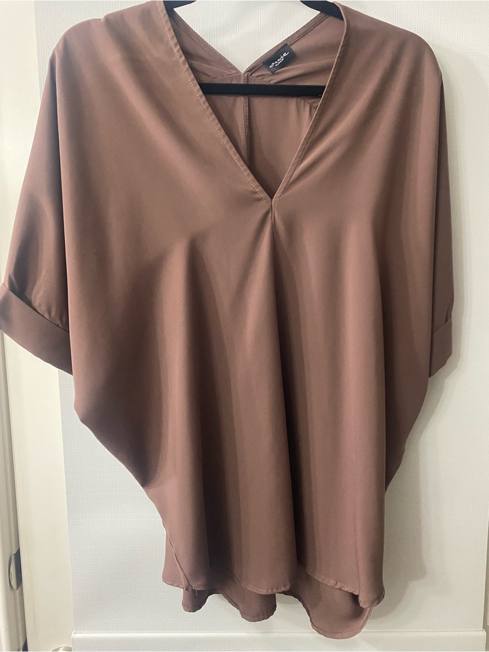 Women’s V-Neck Dolman Sleeve Blouse — Brown